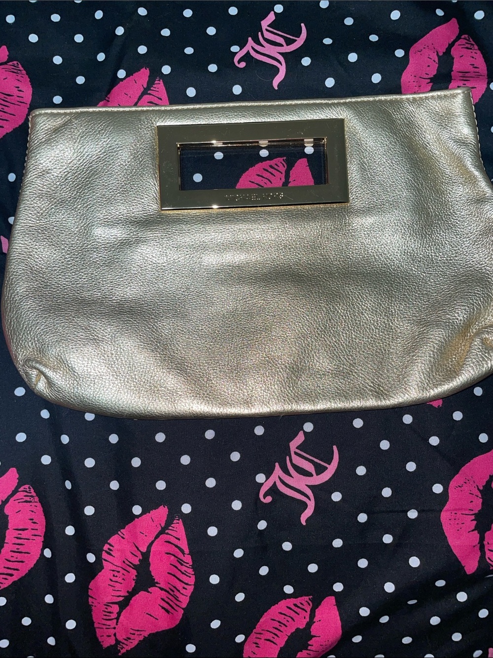 Michael Kors Metallic Gold Leather Clutch with Rectangular Handle